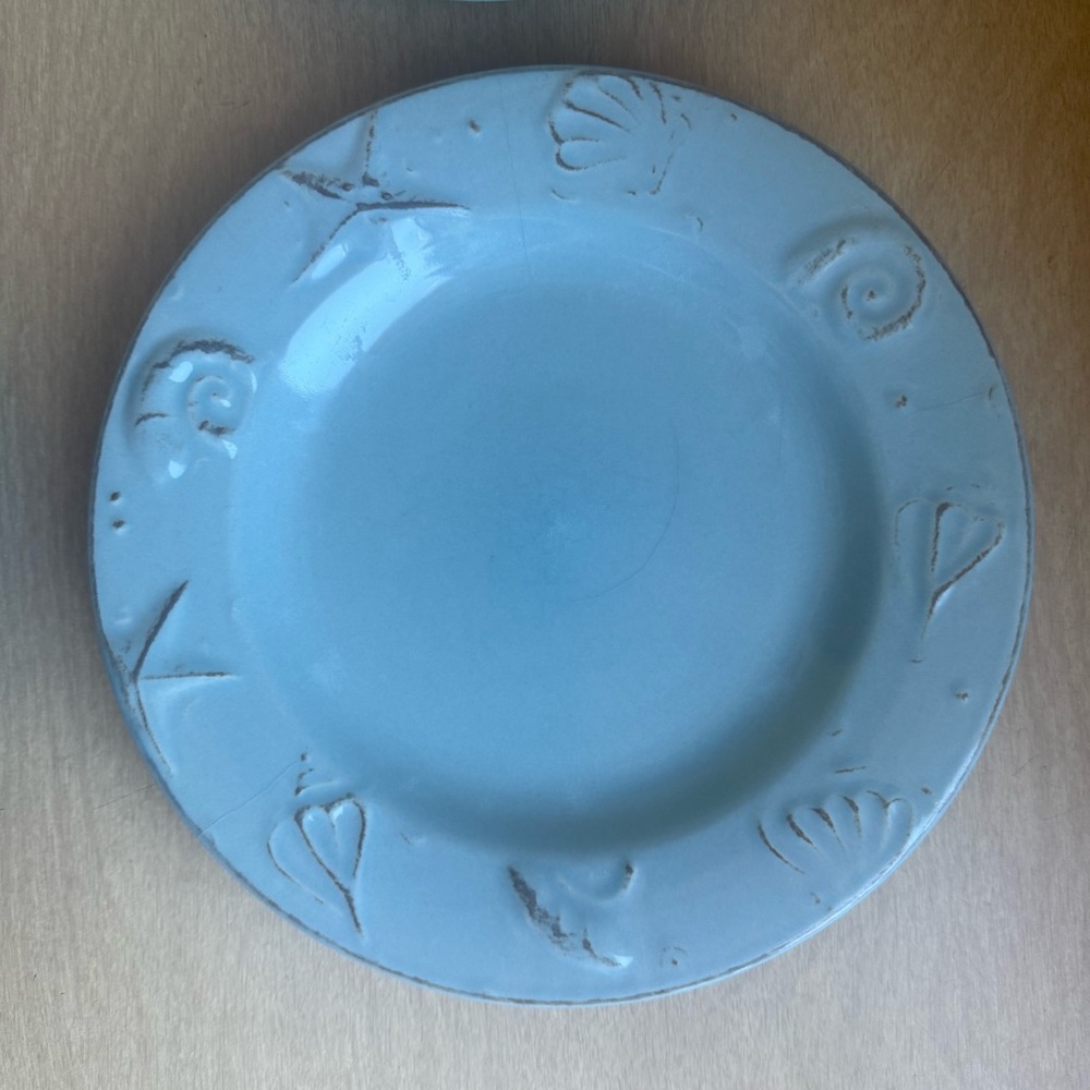 Thomson Pottery Cape Cod Plate Blue Seashells Nautical Set of 4 - Picture 6 of 11